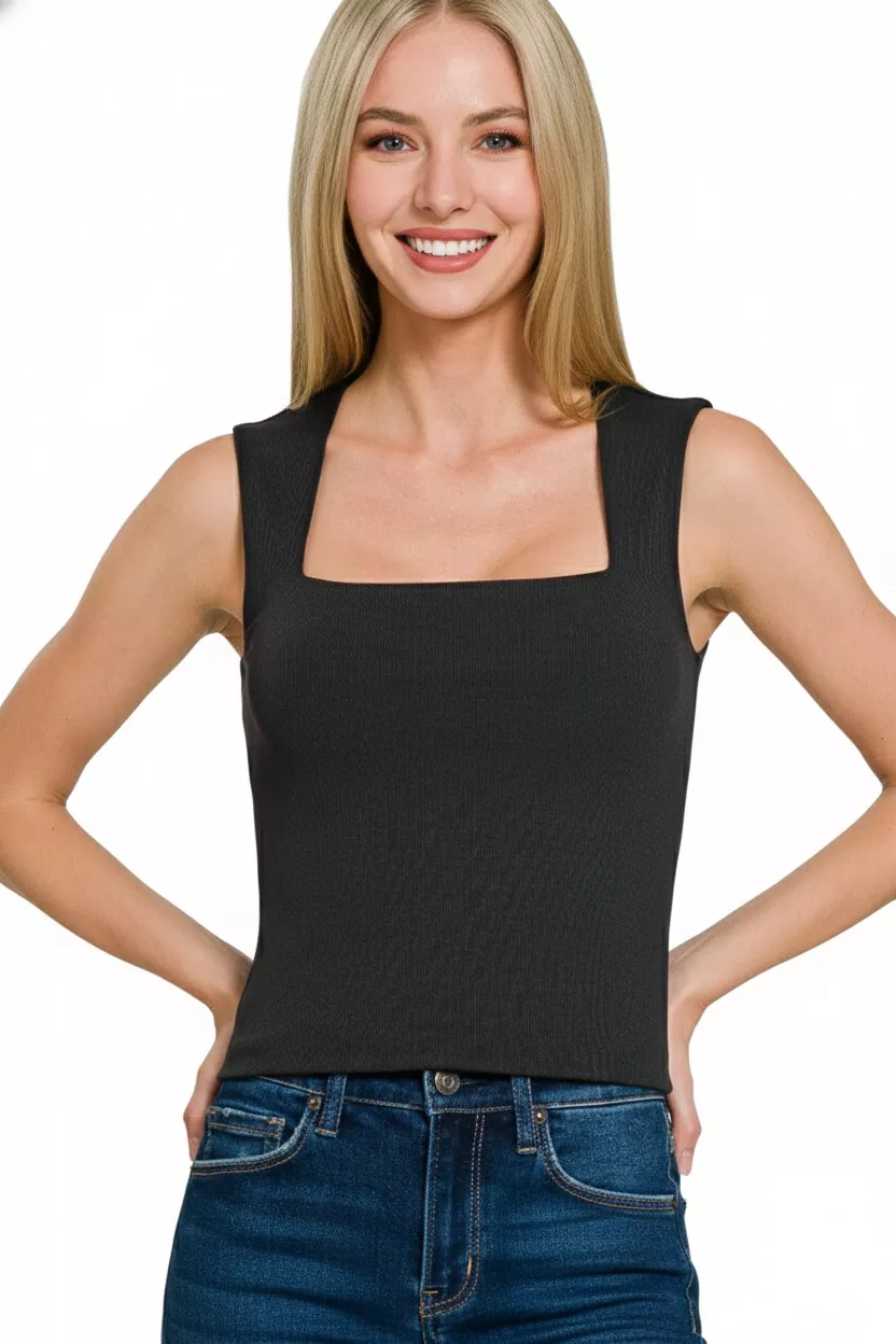 Ribbed Seamless Double Layered Square Neck Tank, image 2
