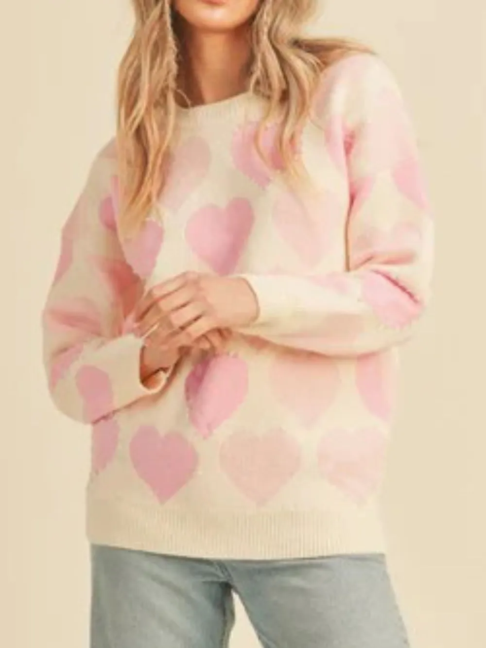 Heart Ribbed Hem Long Sleeve Sweater, image 16