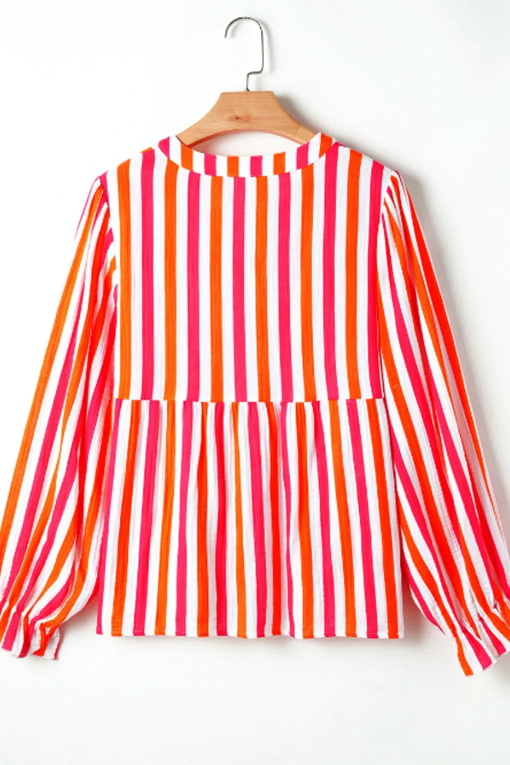 Striped Notched Flounce Sleeve Blouse, image 2