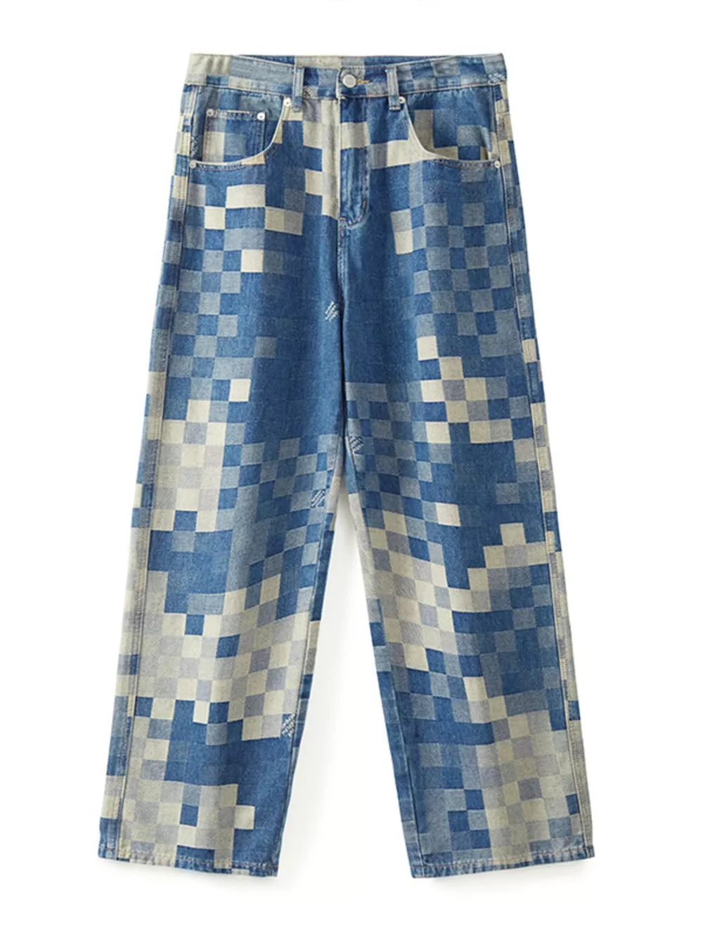Men's Checkered Wide Leg Jeans, image 6