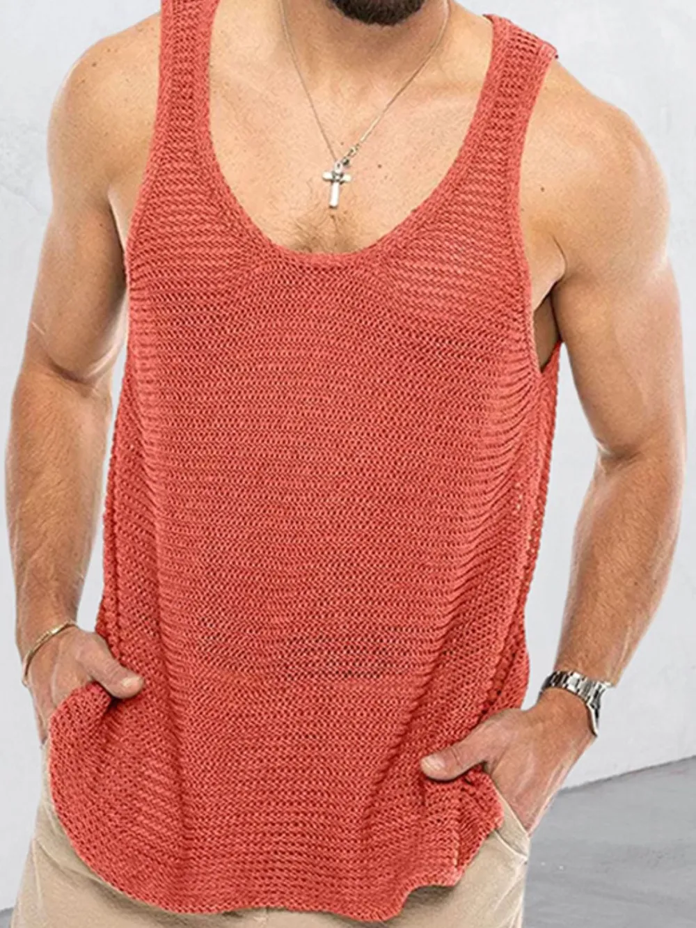 Men's Plus Size Scoop Neck Knit Tank, image 2
