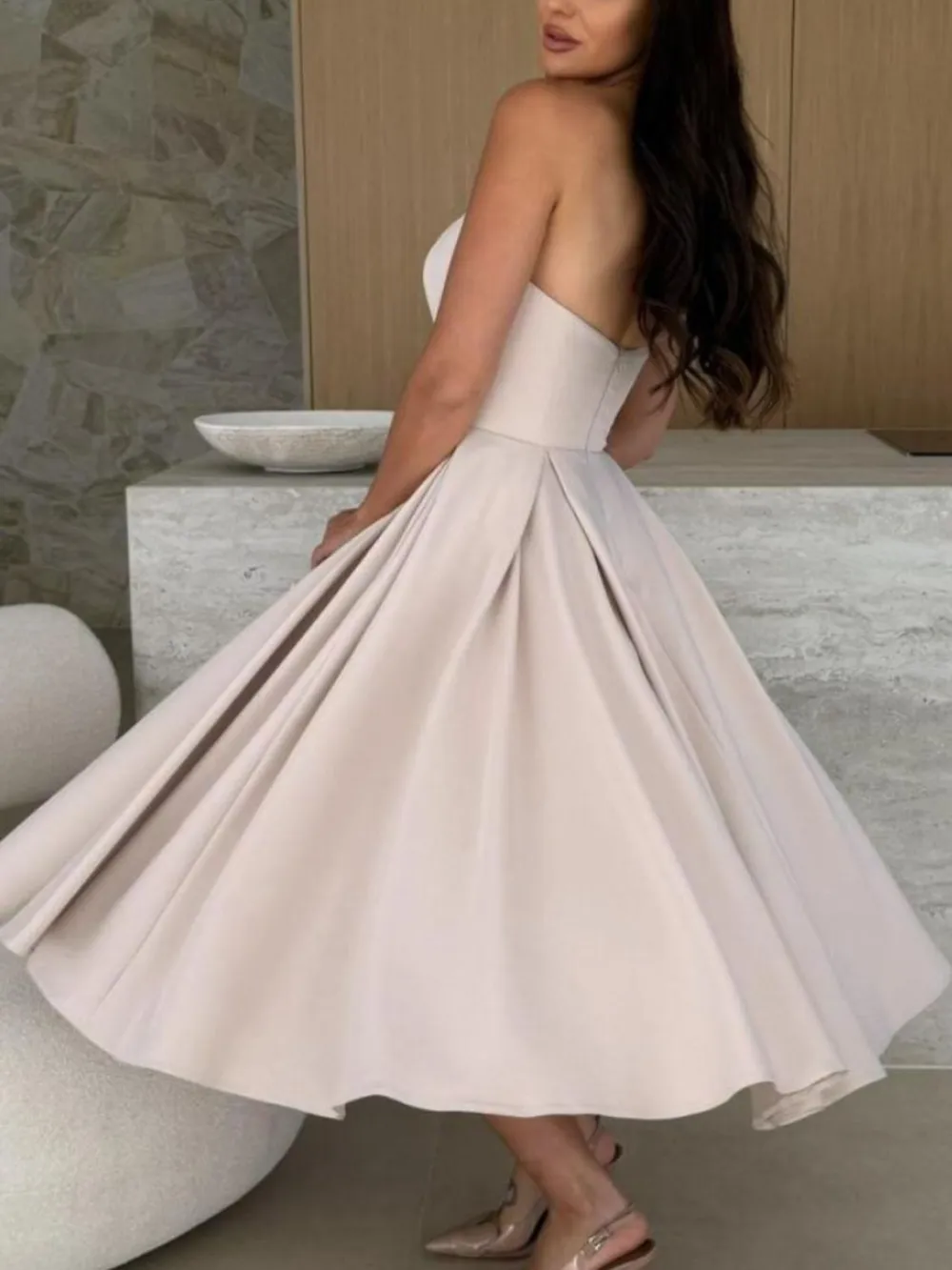 Solid Color Tube Midi Dress, image 8