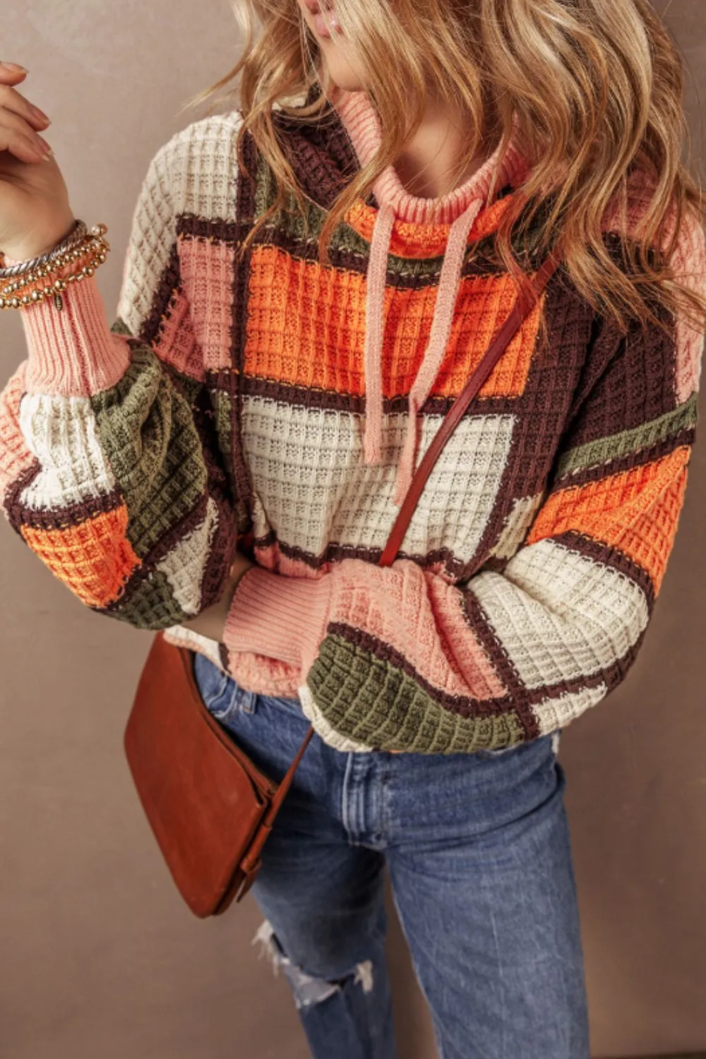Drawstring Color Block Mock Neck Sweater, image 9