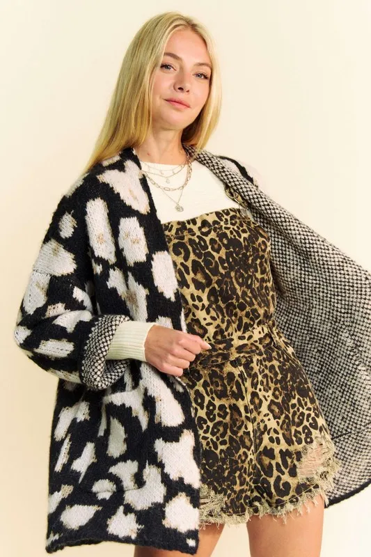 Leopard Open Front Long Sleeve Cardigan, image 3