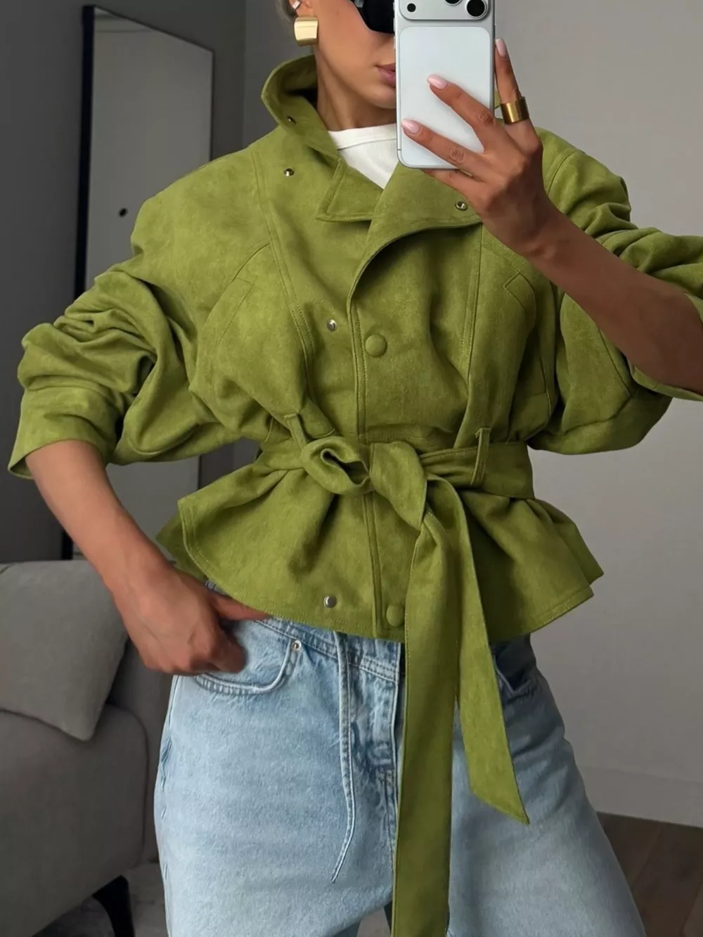 Tie Waist Long Sleeve Cropped Jacket, image 4