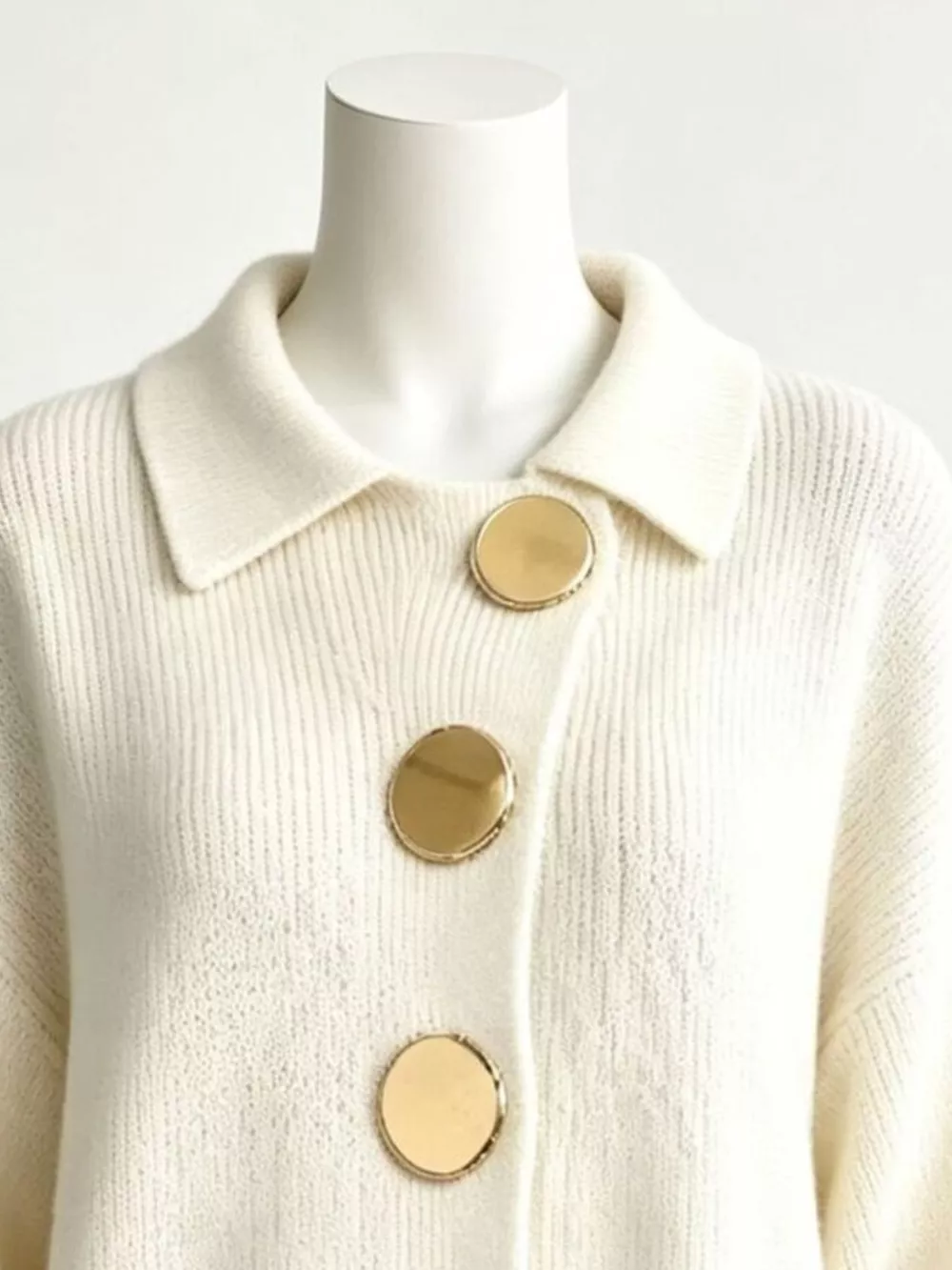 Full Size Collared Wavy Hem Knit Cardigan with Metal Button Plus Size, image 5