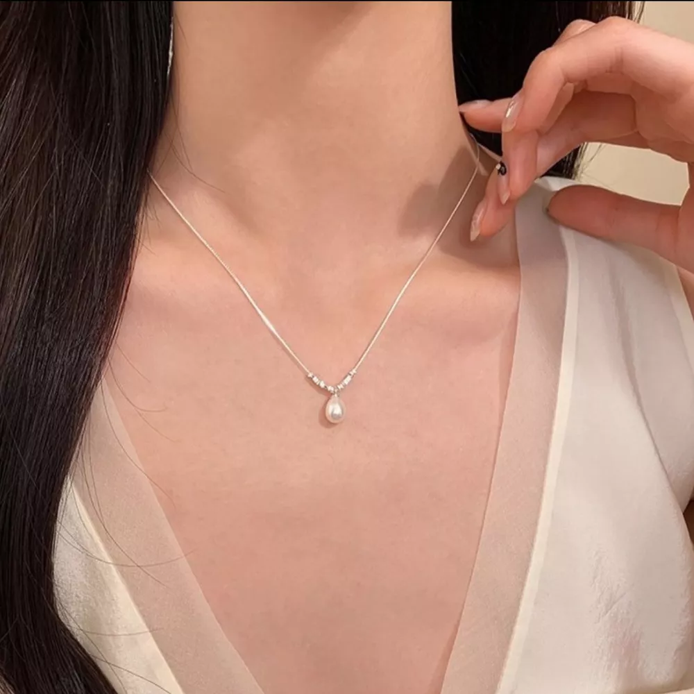 925 Sterling Silver Pearl Drop Necklace, image 2