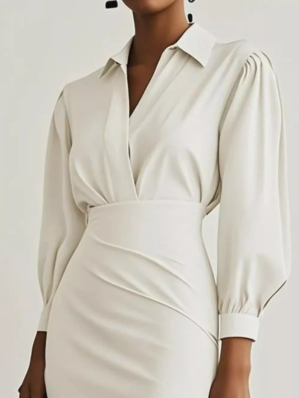 Ruched Midi Shirt Dress with Side Slit, image 10