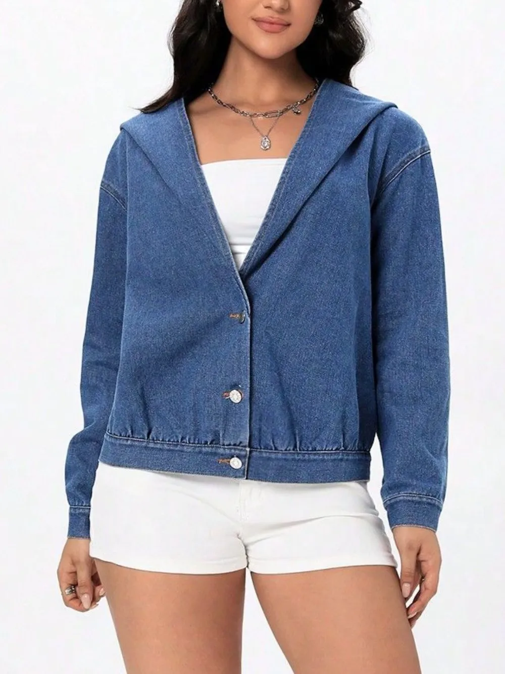 Button Up Hooded Denim Top, image 3