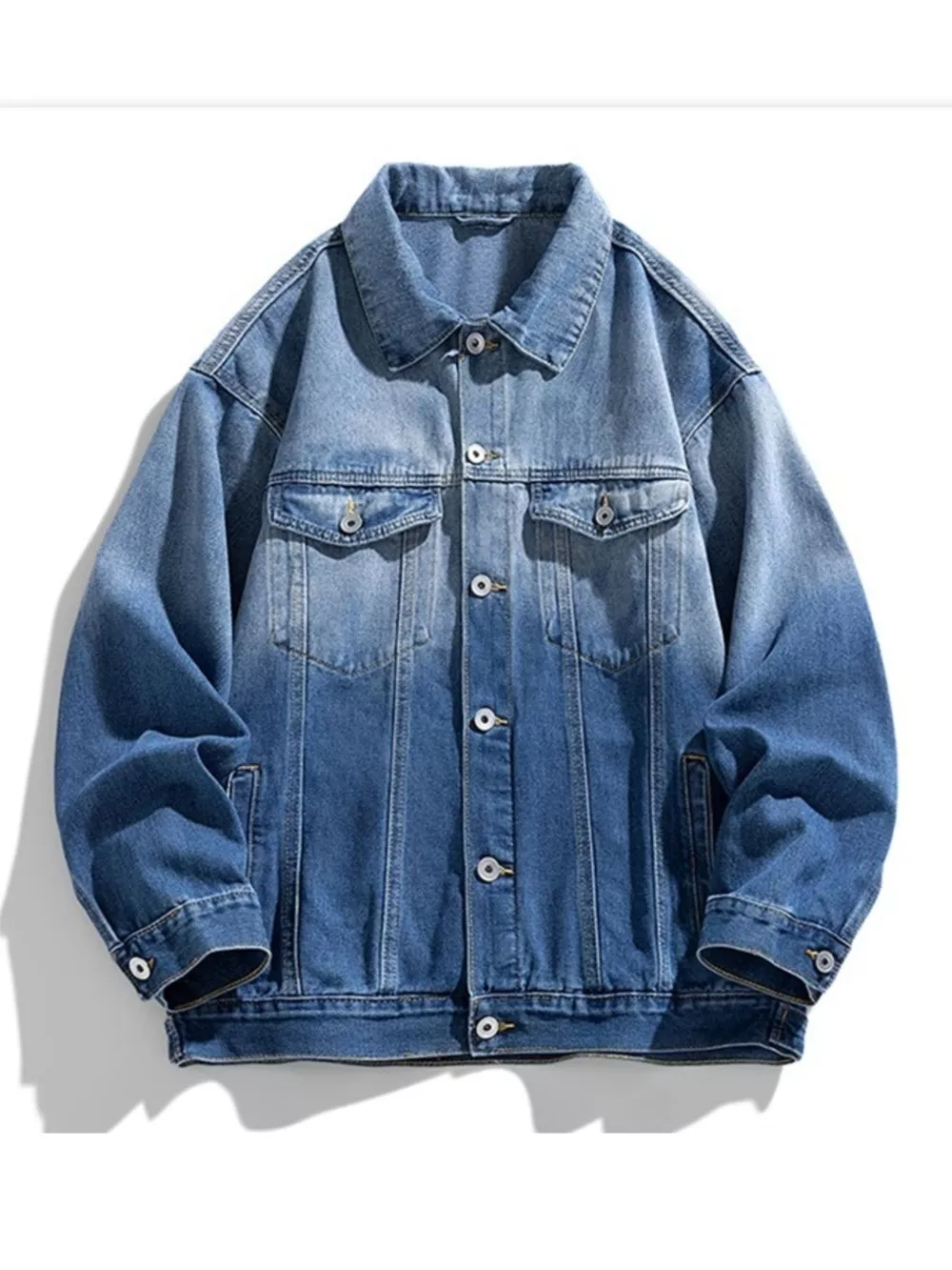 Men's Washed Button Up Denim Jacket, image 5