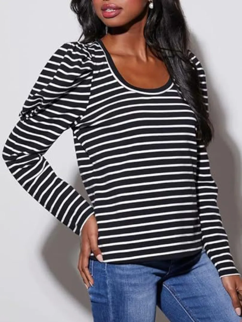 Striped Round Neck Long Sleeve T-Shirt, image 15