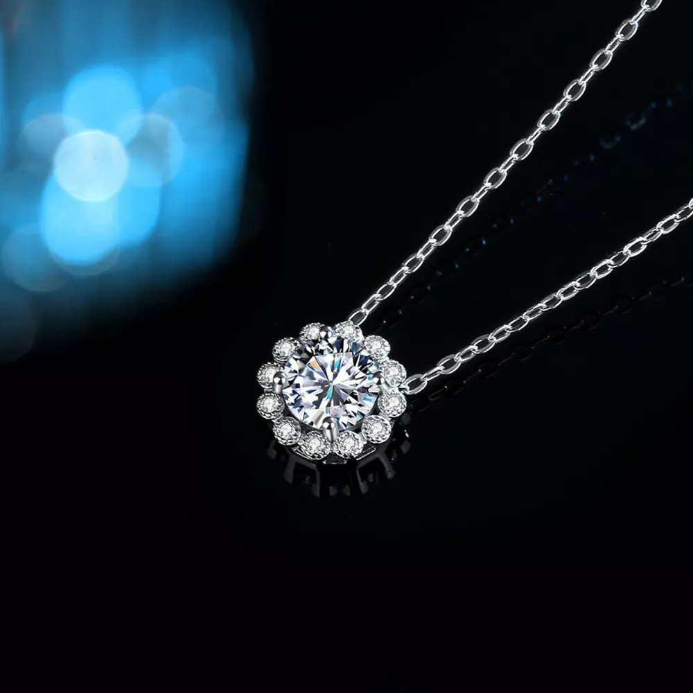 1 Carat Moissanite 925 Sterling Silver Flower Necklace, image 3