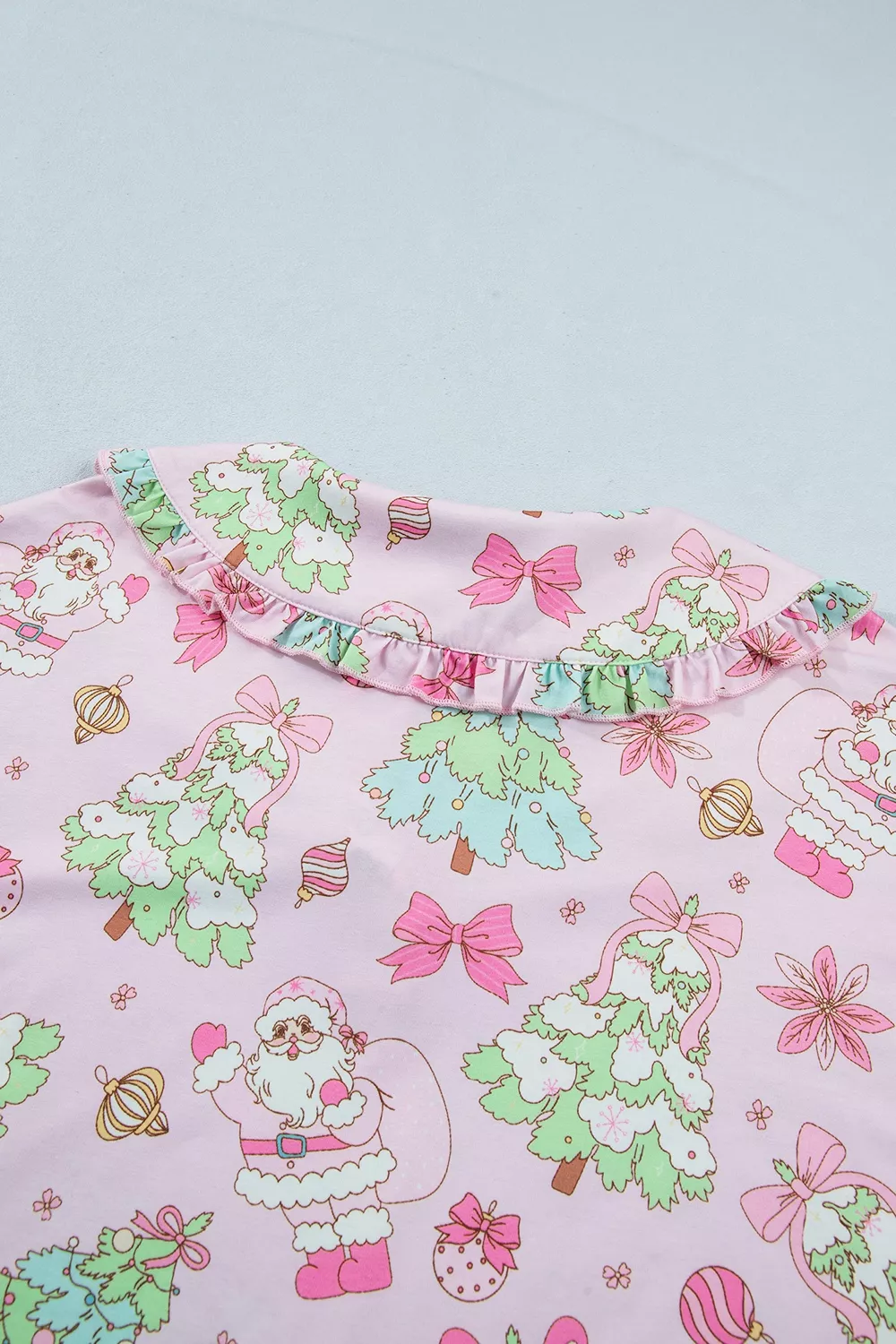 Christmas Print Button Front Long Sleeve Lounge Set, image 9