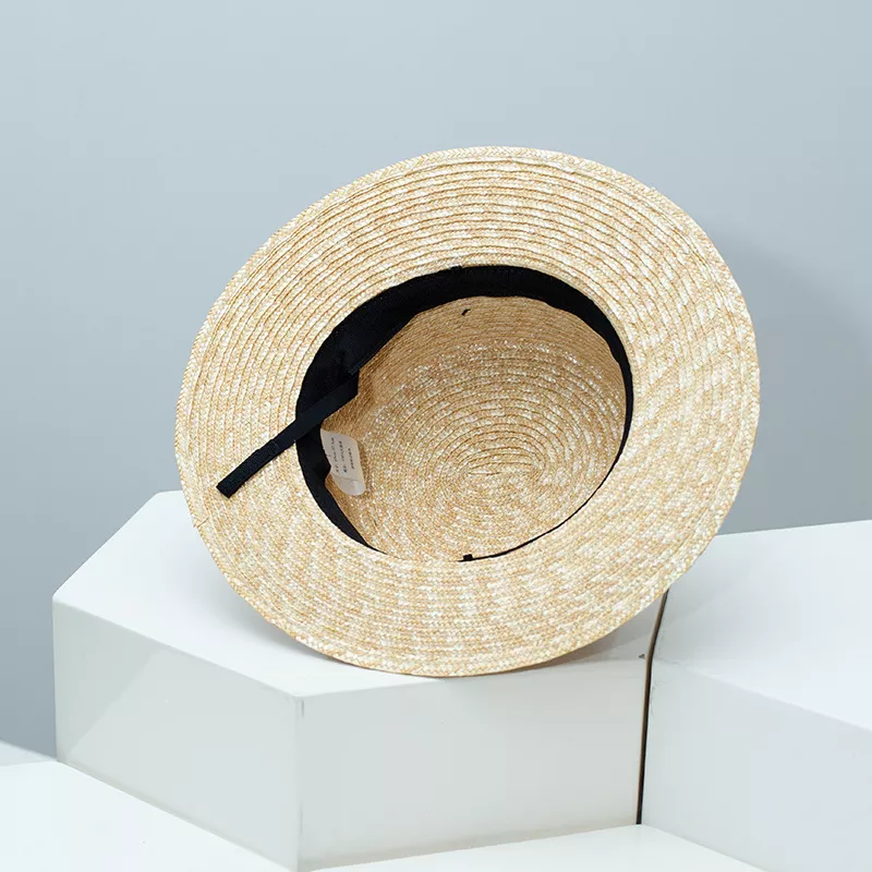 Straw Boater Hat with Ribbon Accent, image 6