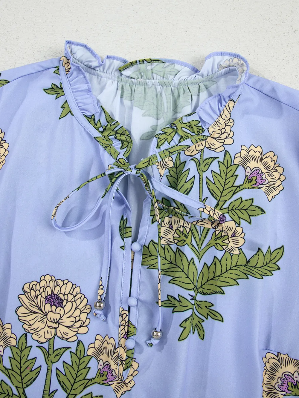 Floral Print Long Sleeve Tie Neck Blouse, image 2