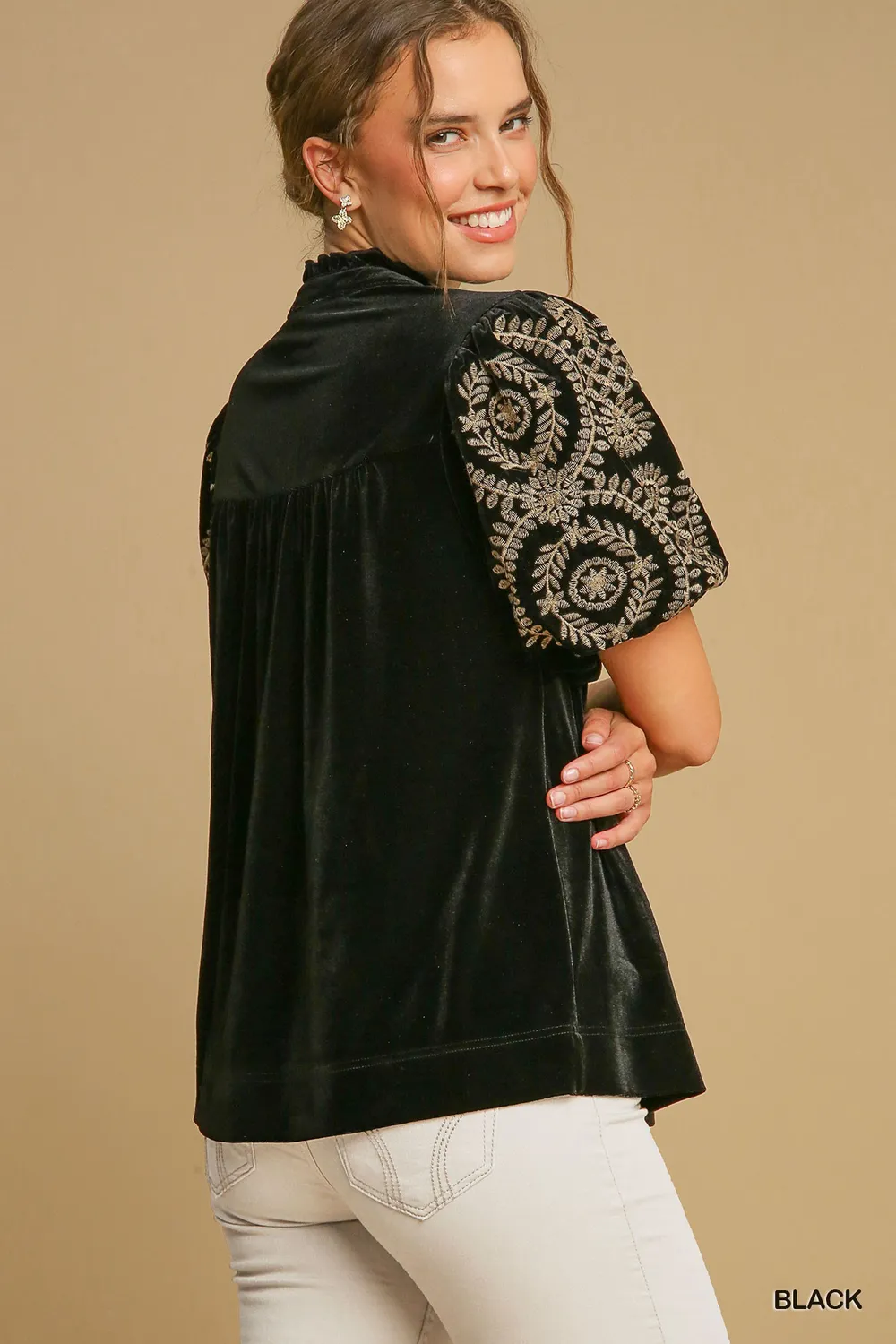 Full Size Velvet Embroidered Sleeve Blouse Plus Size, image 3