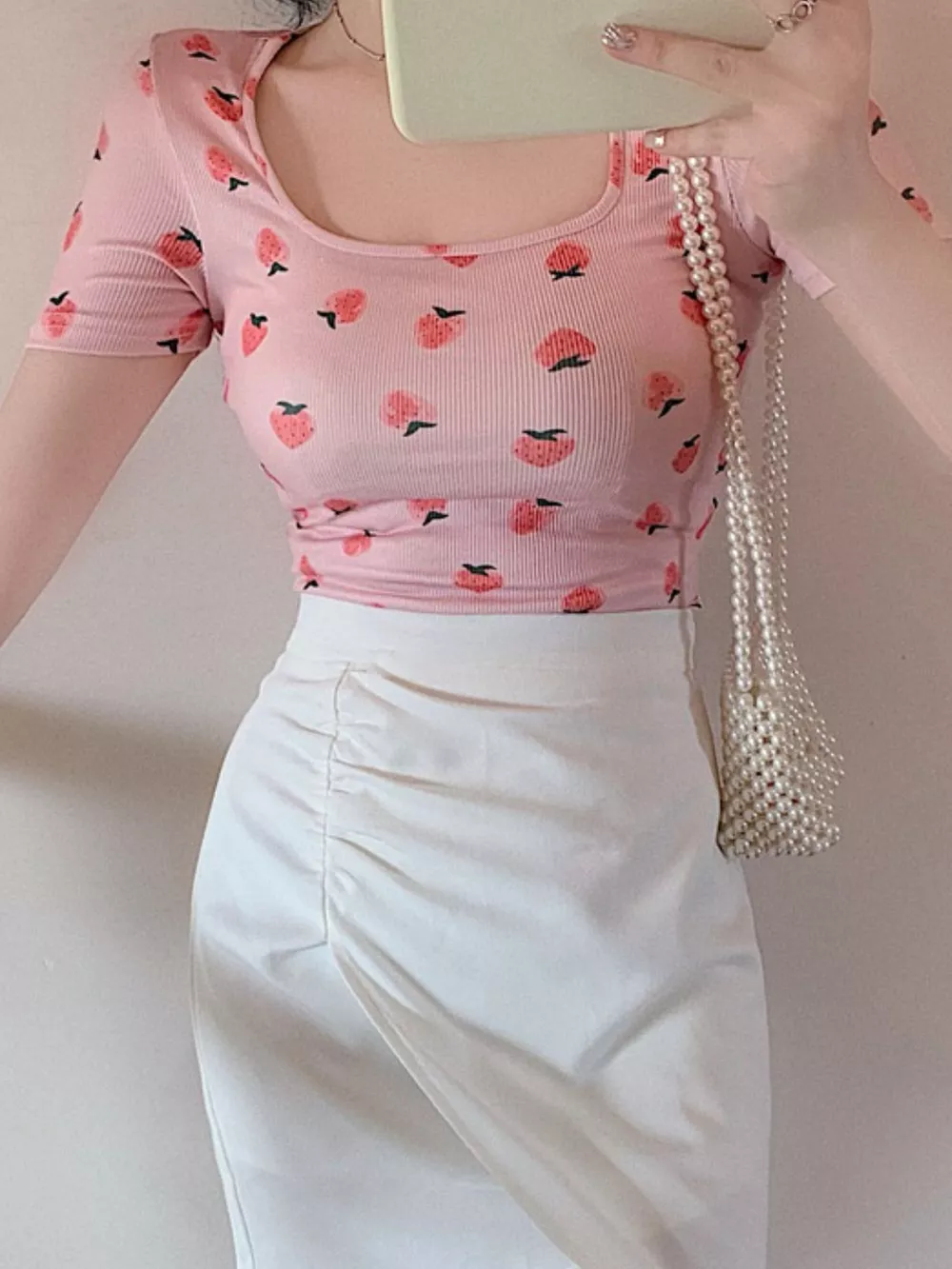 Fruit Print Square Neck Slim Fit T-Shirt, image 3