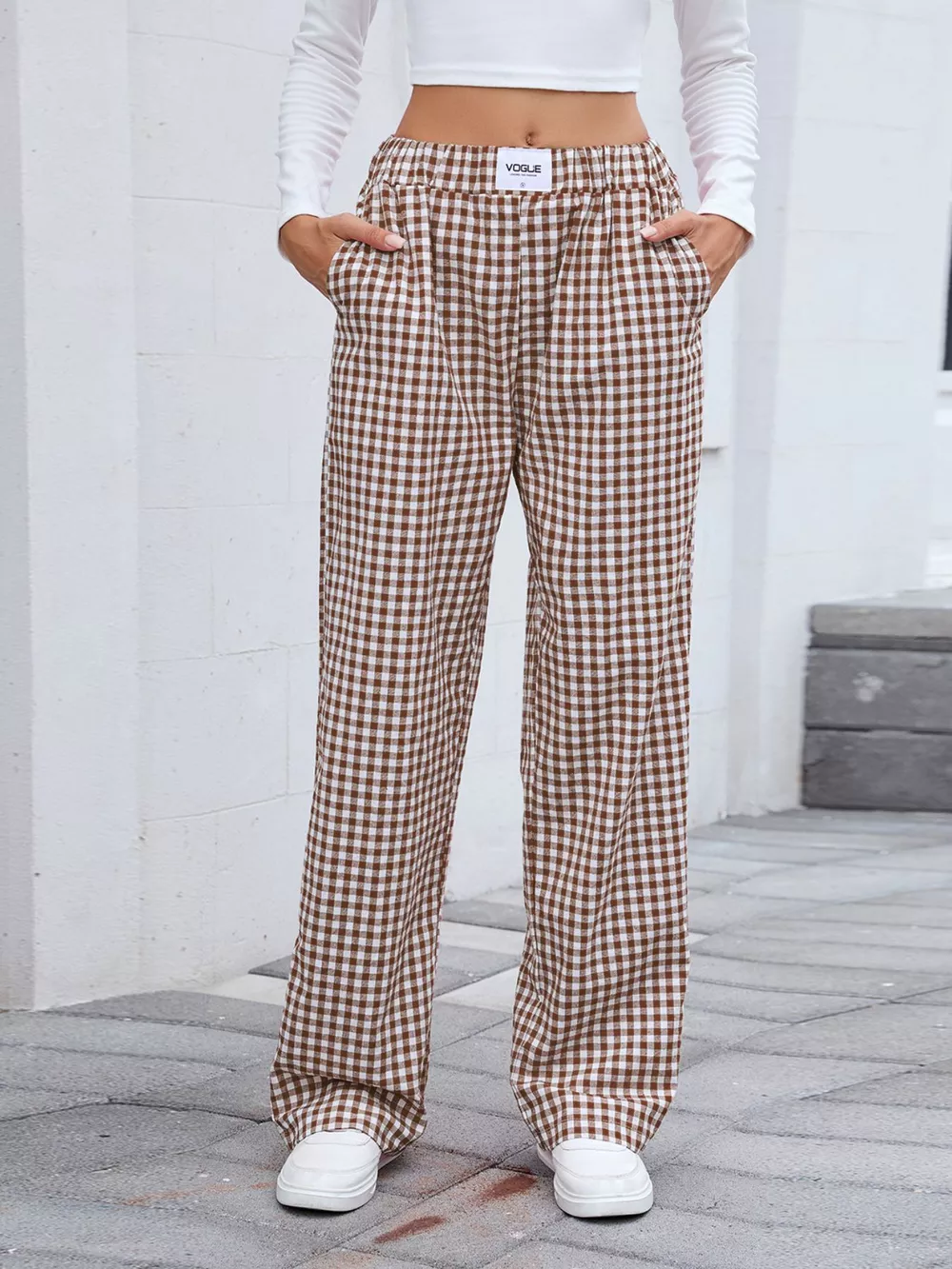 Plaid Wide Leg Casual Pants, image 6