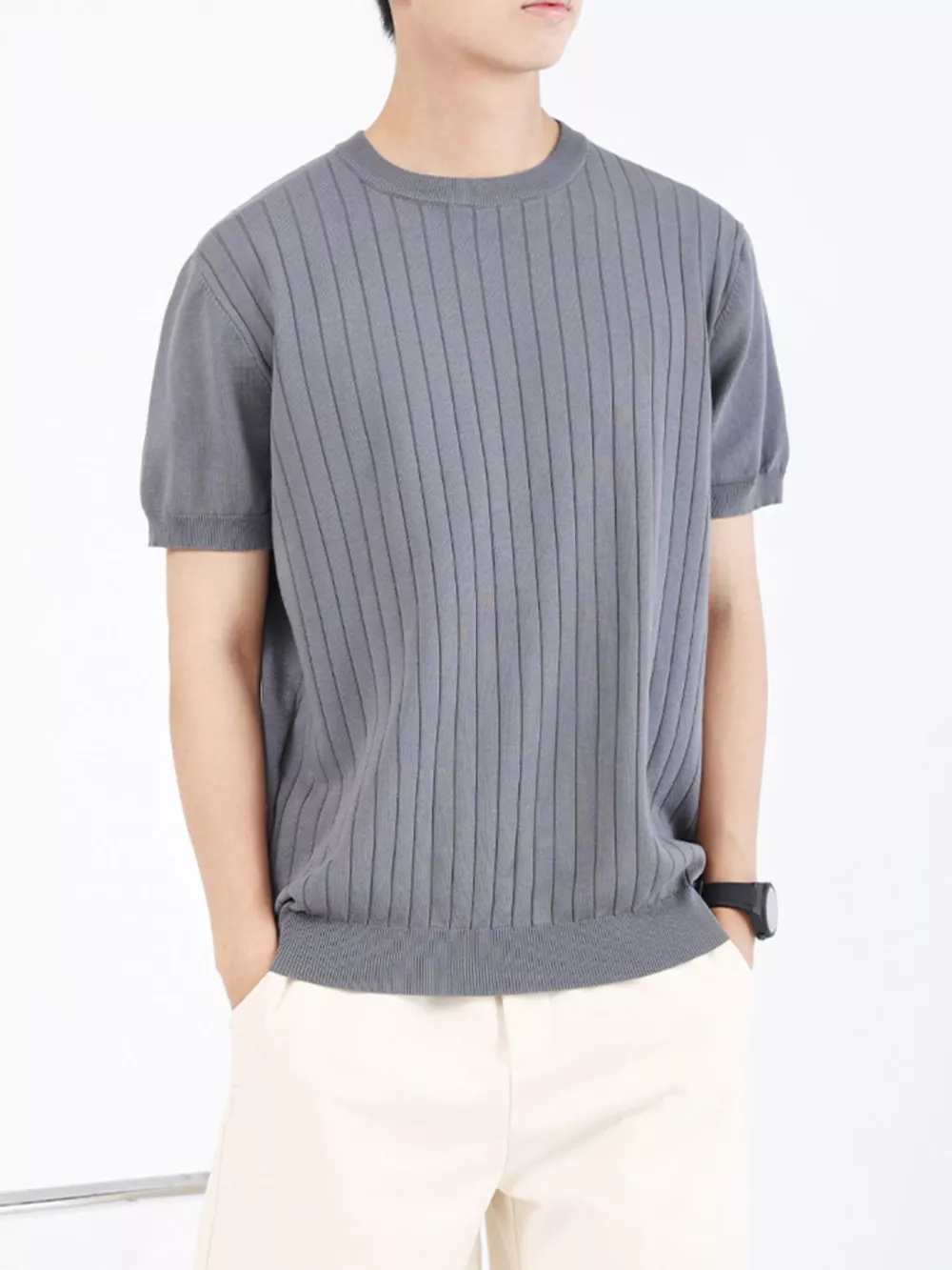 Men's Plus Size Ribbed Knit Slim Fit T-Shirt, image 3