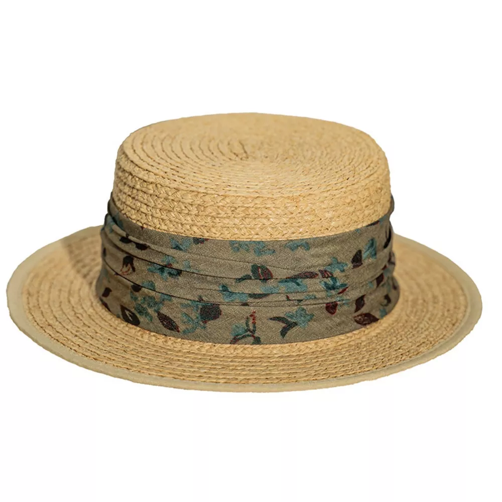 Straw Boater Hat with Printed Band, image 3