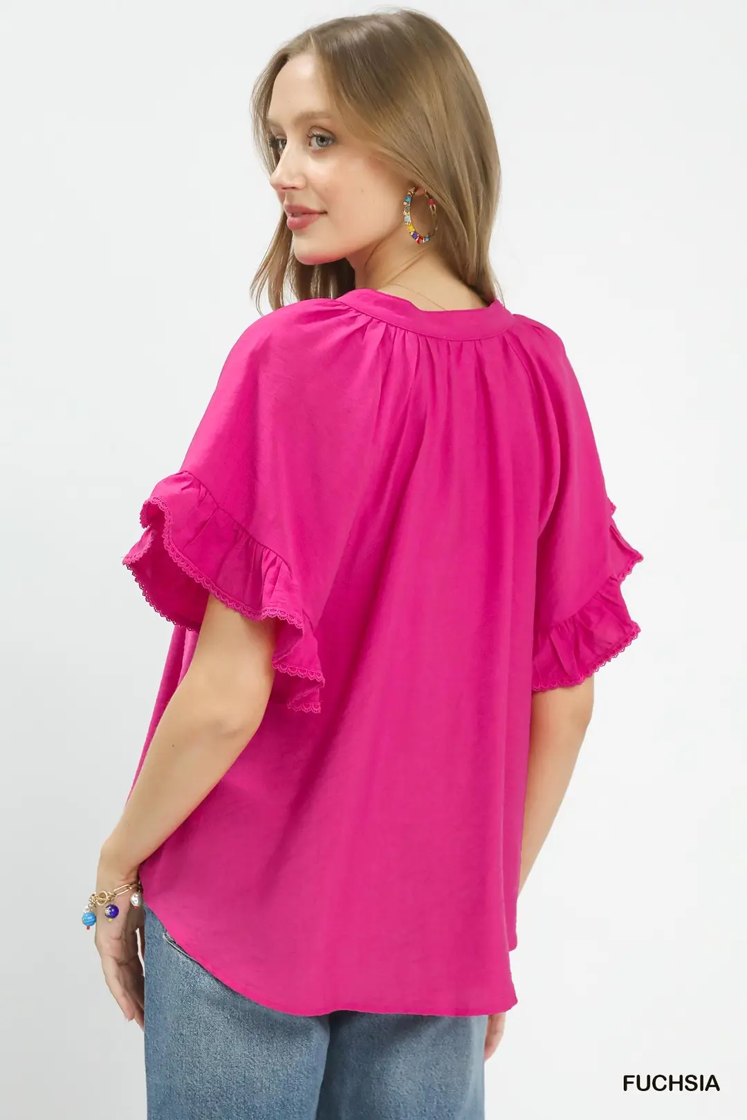 Ruffle Sleeve V-Neck Flutter Blouse, image 2