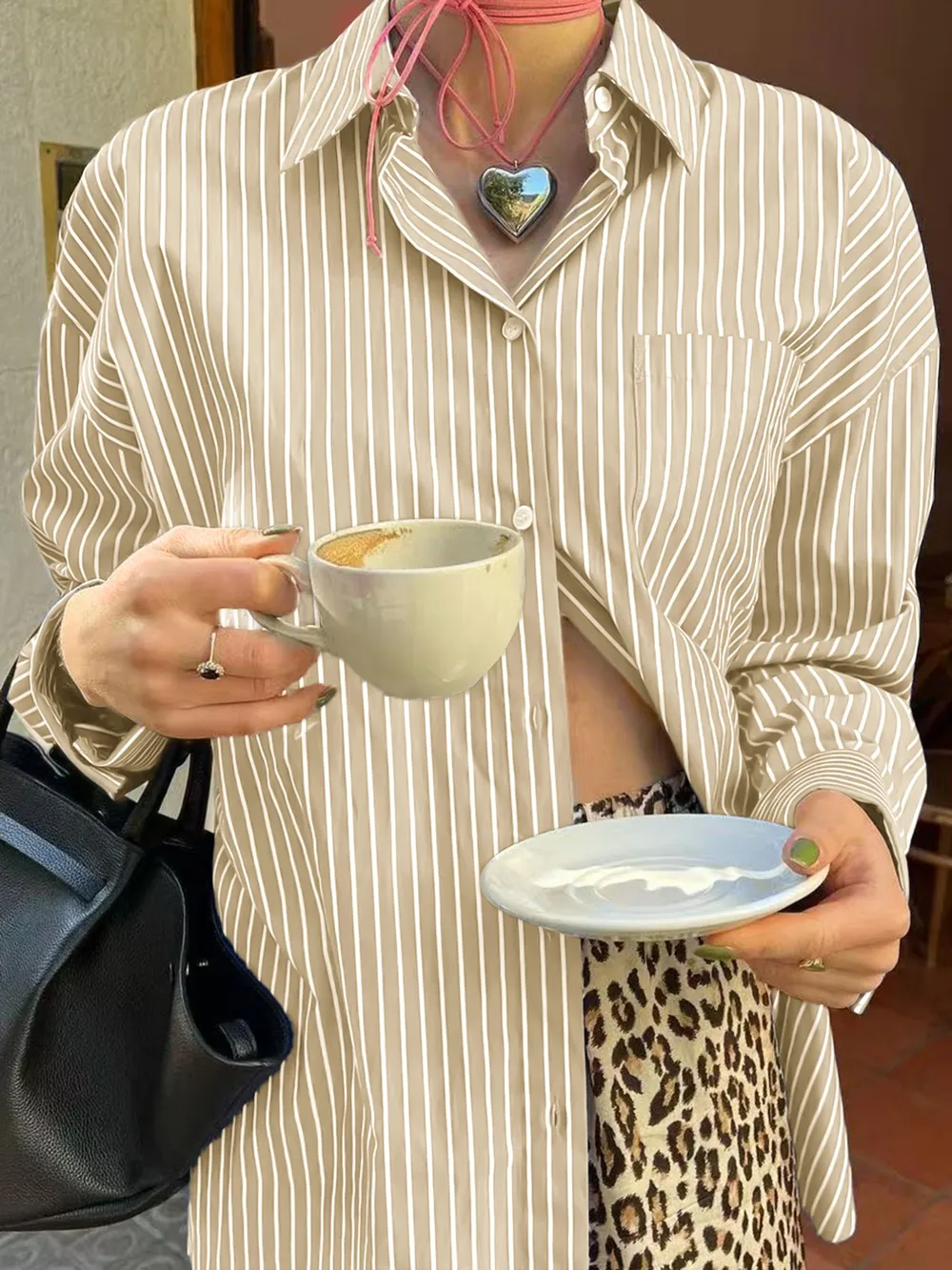 Oversized Striped Button-Down Shirt, image 8