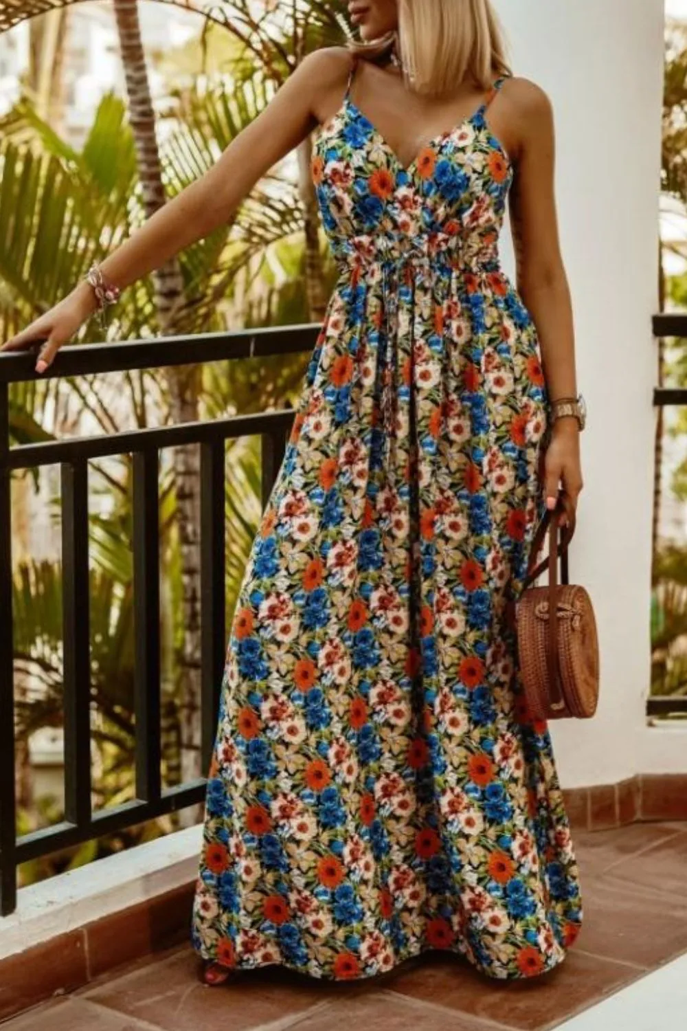 Printed Spaghetti Strap Maxi Dress, image 7
