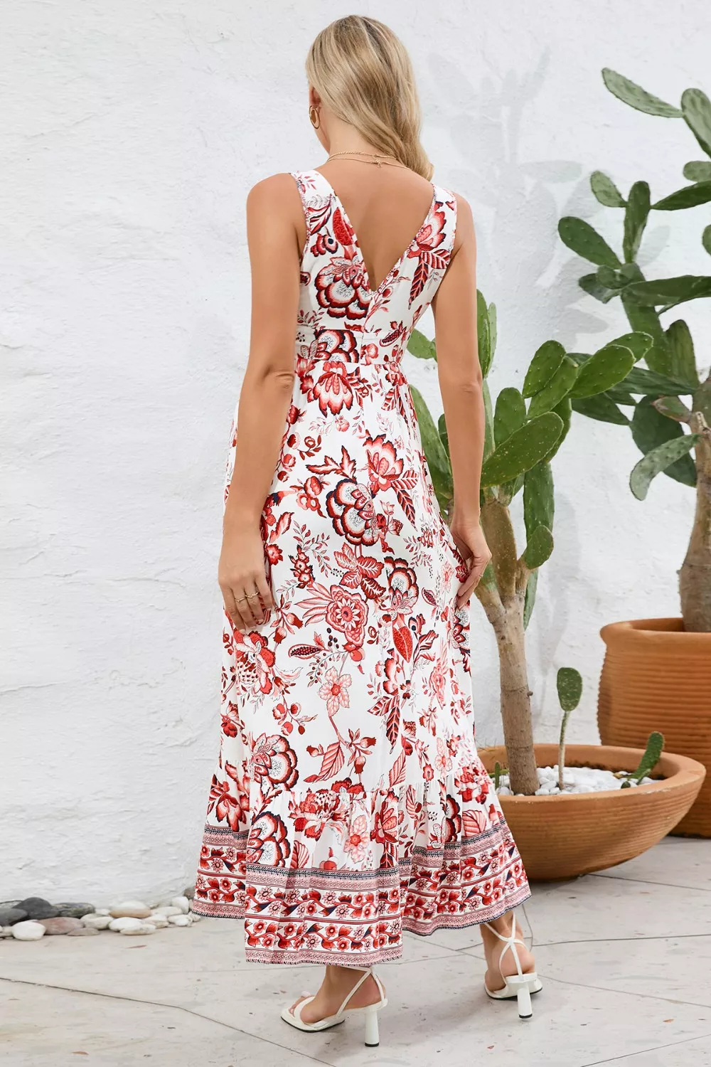 Printed V-Neck Wide Strap Dress, image 5