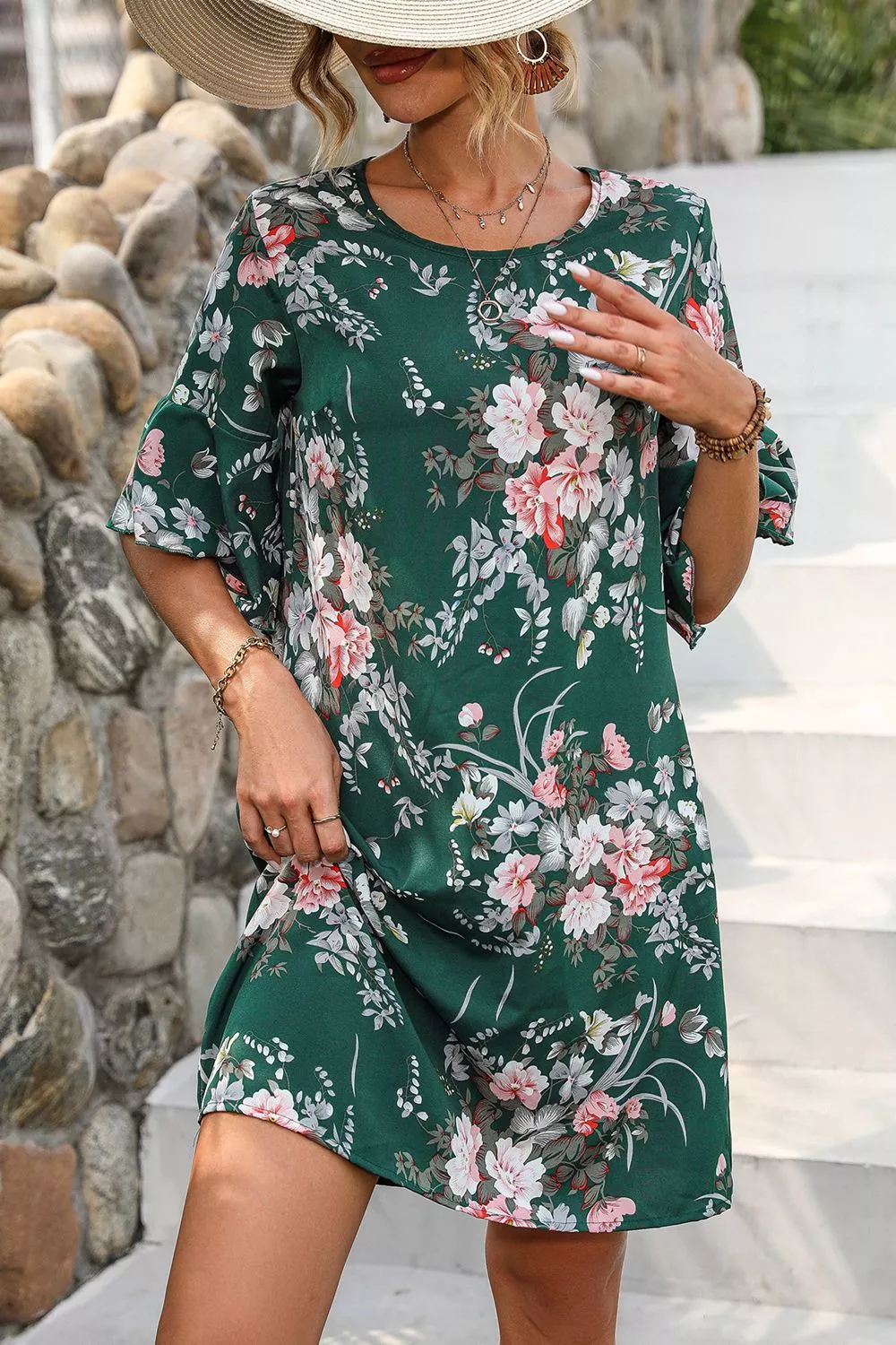 Floral Print Flounce Sleeve Casual Dress, image 4