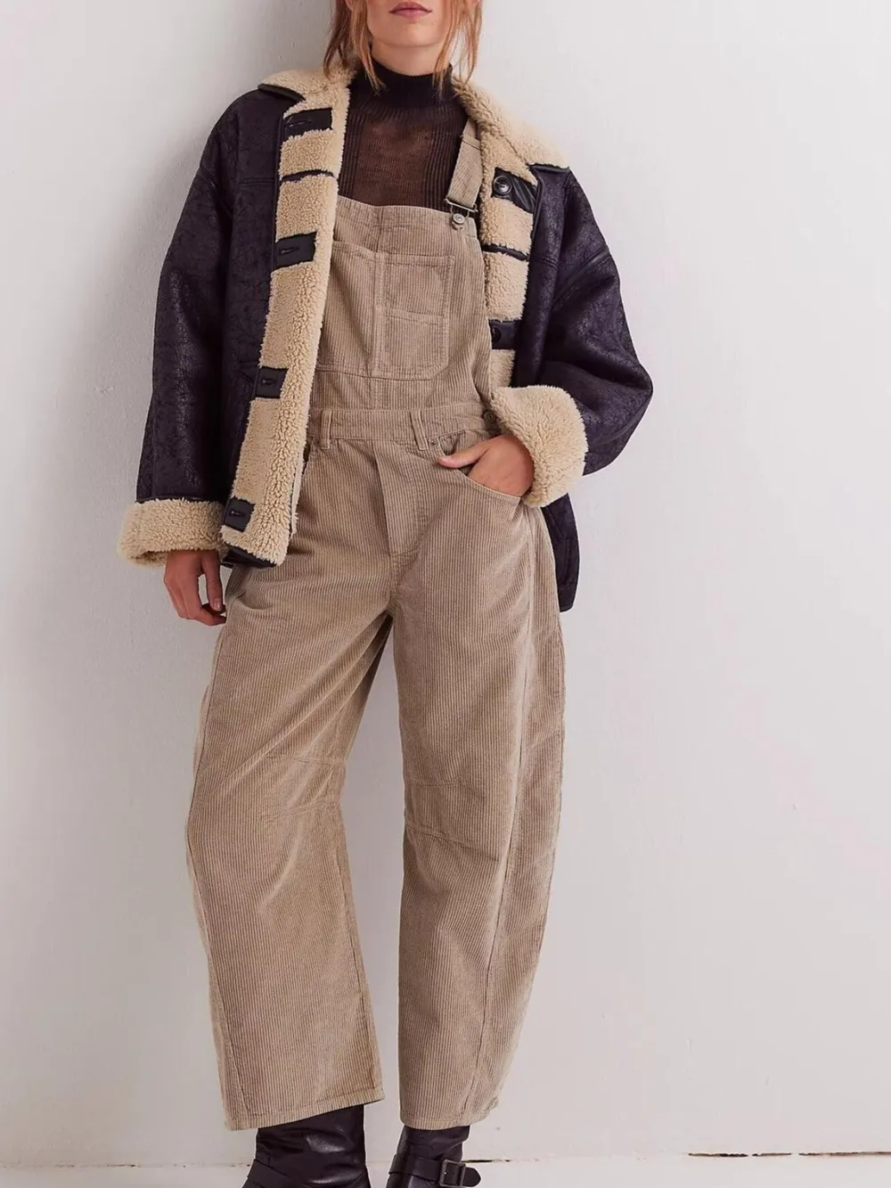Corduroy Wide-Leg Overall with Adjustable Straps