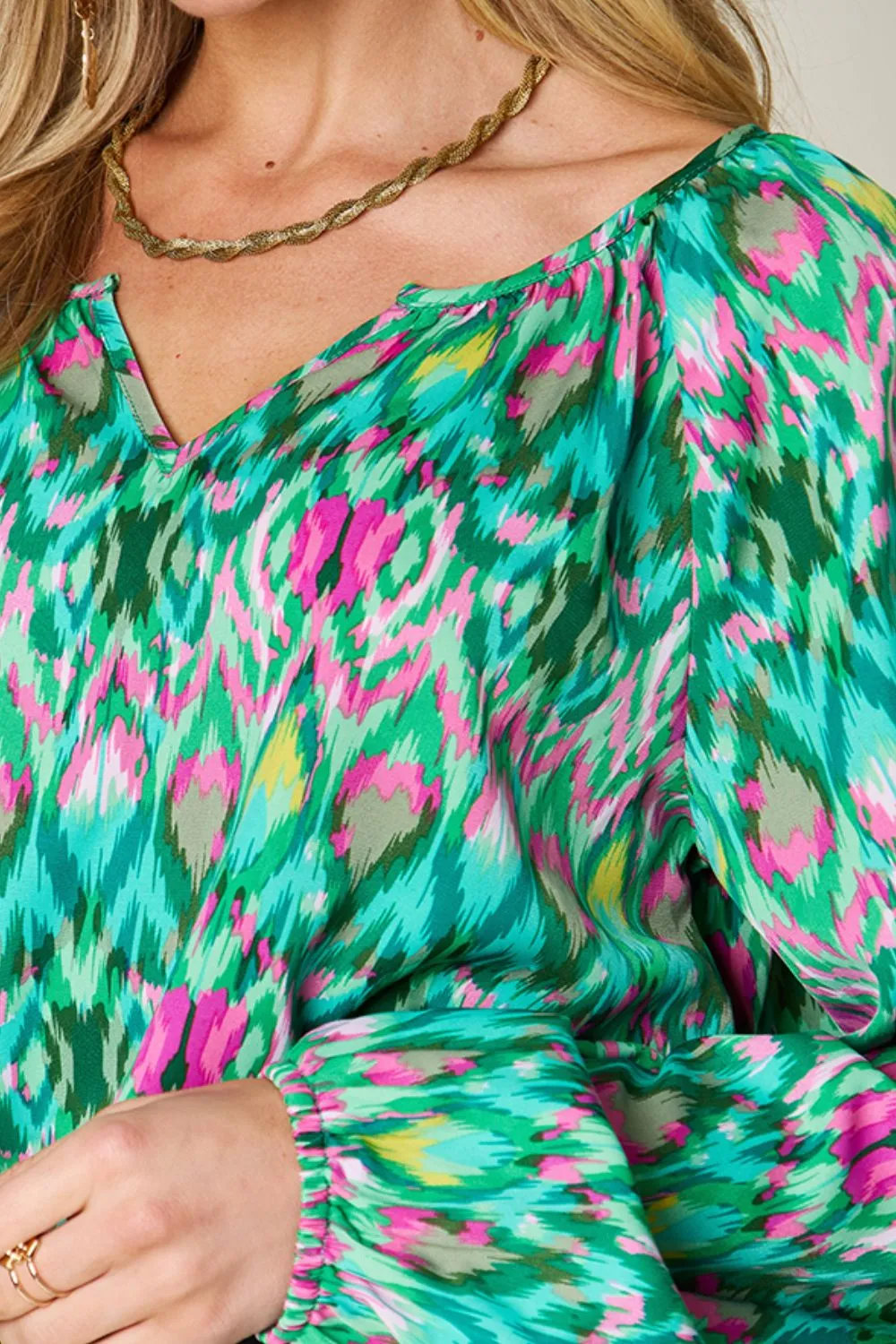 Full Size Printed Balloon Sleeve Blouse, image 9