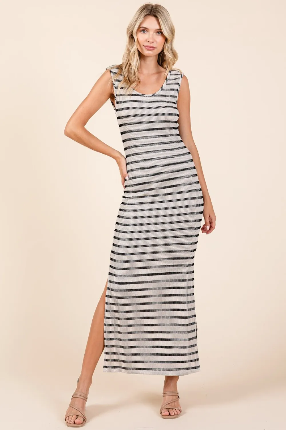 Striped Scoop Neck Sleeveless Maxi Dress, image 5