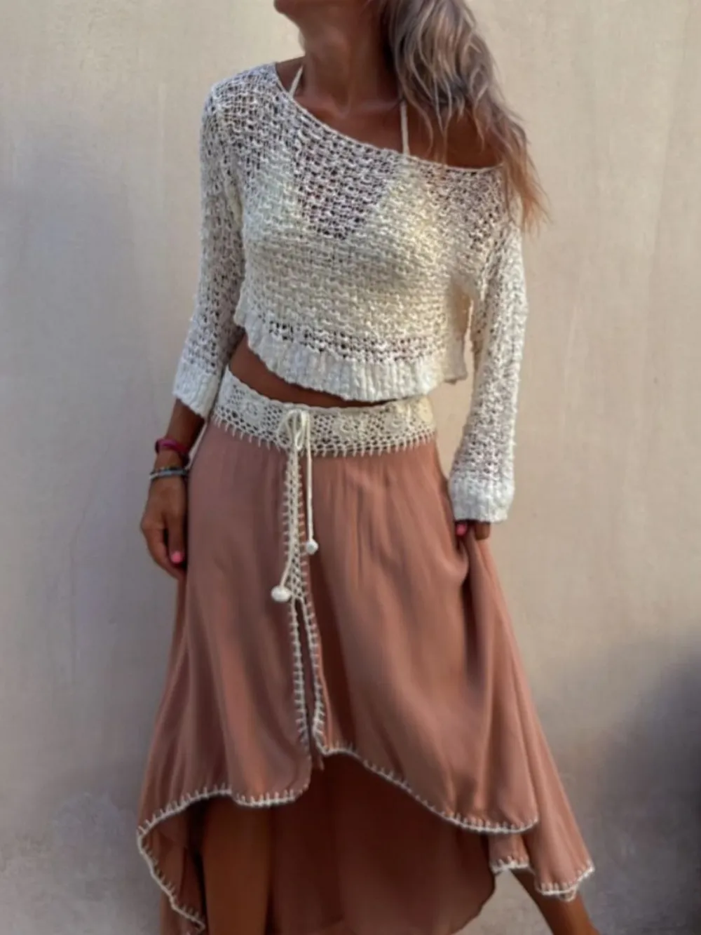 Round Neck Long Sleeve Knit Cover Up, image 3