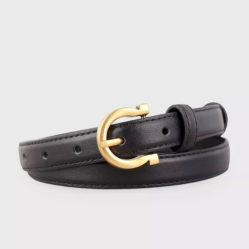 Leather Belt with Golden Buckle, image 2