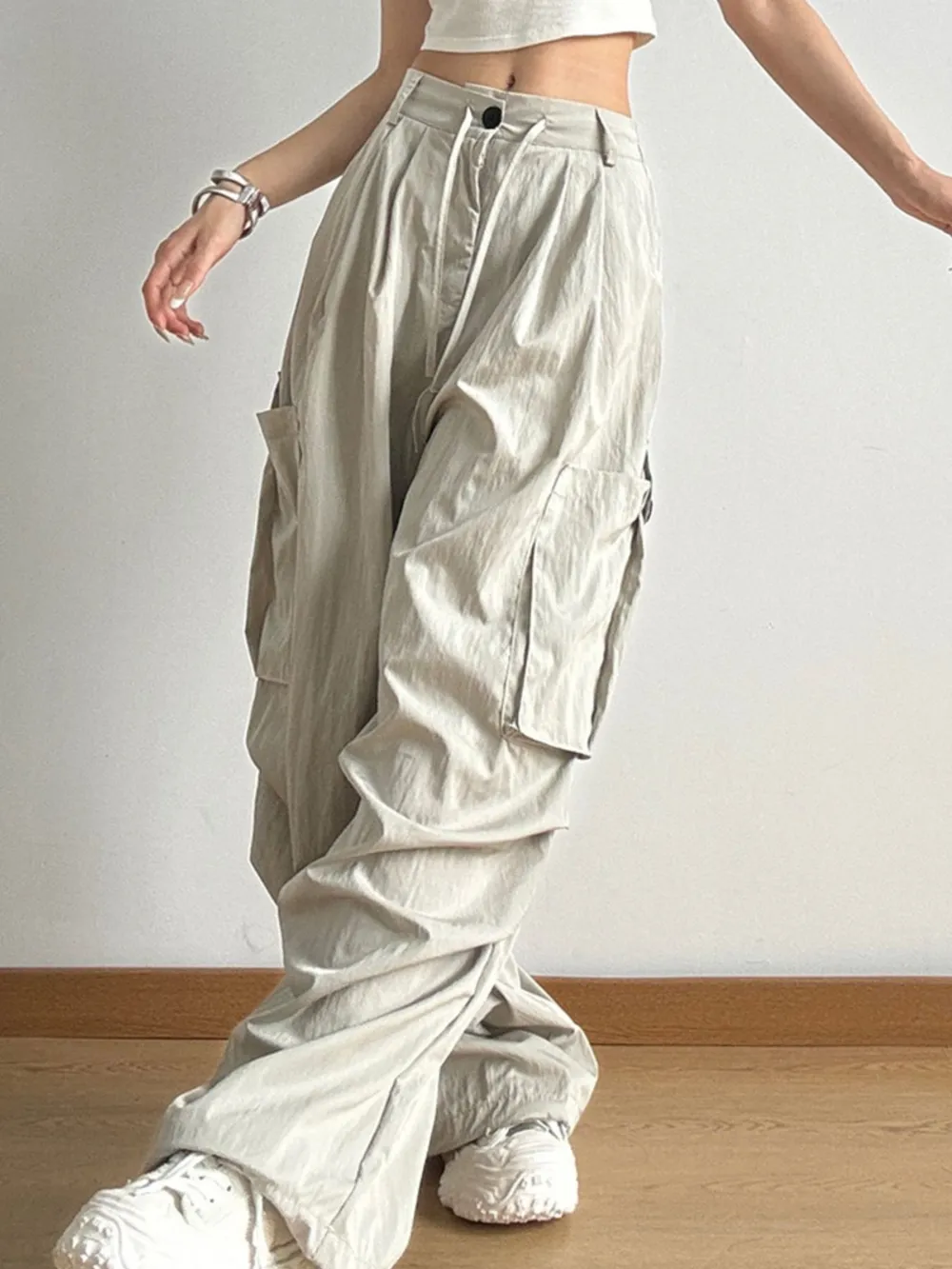 Drawstring Wide Leg Cargo Pants, image 2