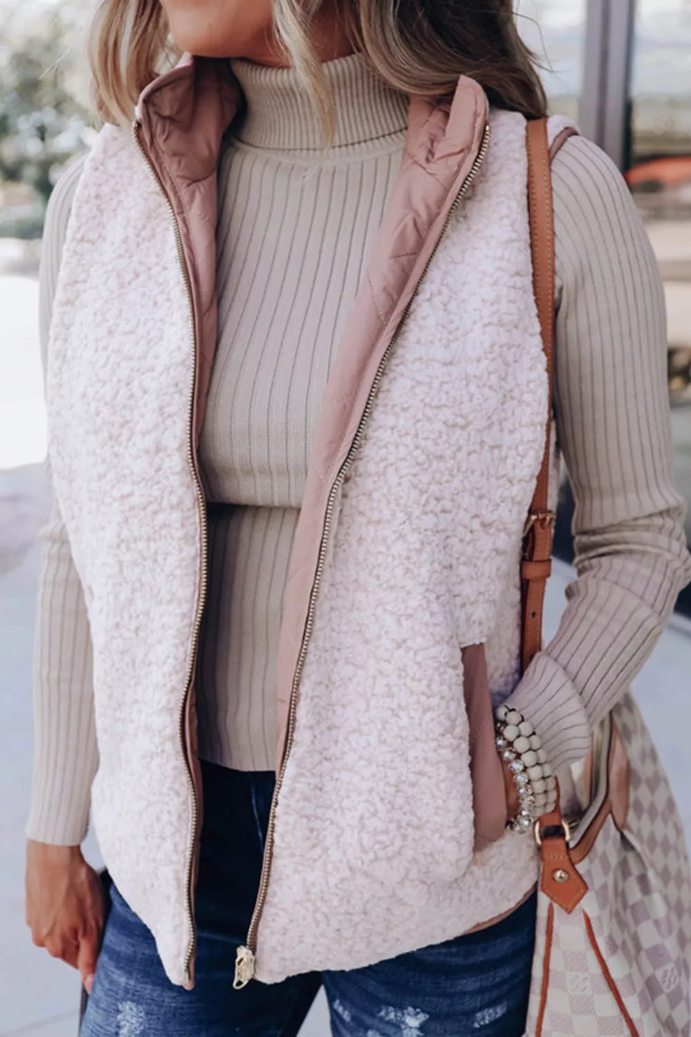 Quilted Sherpa-Lined Vest Coat, image 7