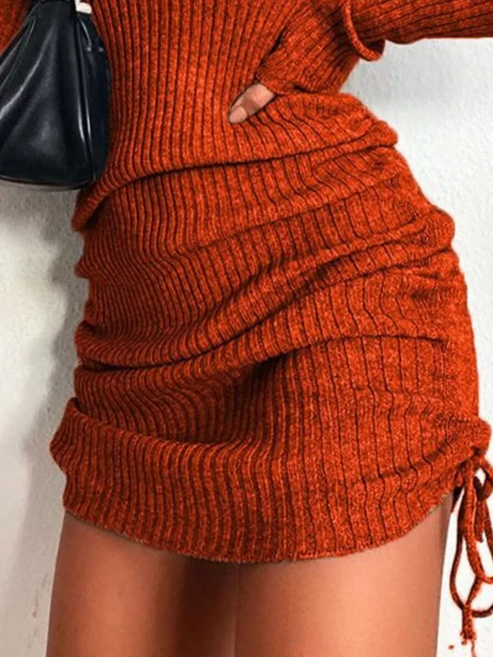 Full Size Ribbed Knit Drawstring Bodycon Sweater Dress Plus Size, image 6