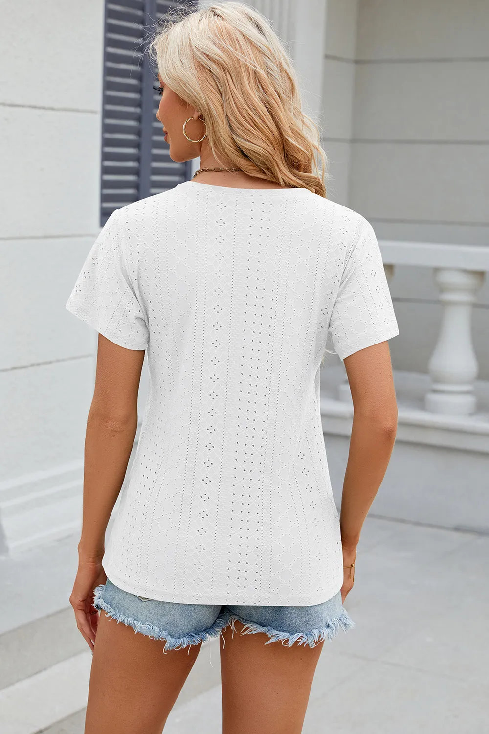 Eyelet Surplice Short Sleeve T-Shirt, image 13