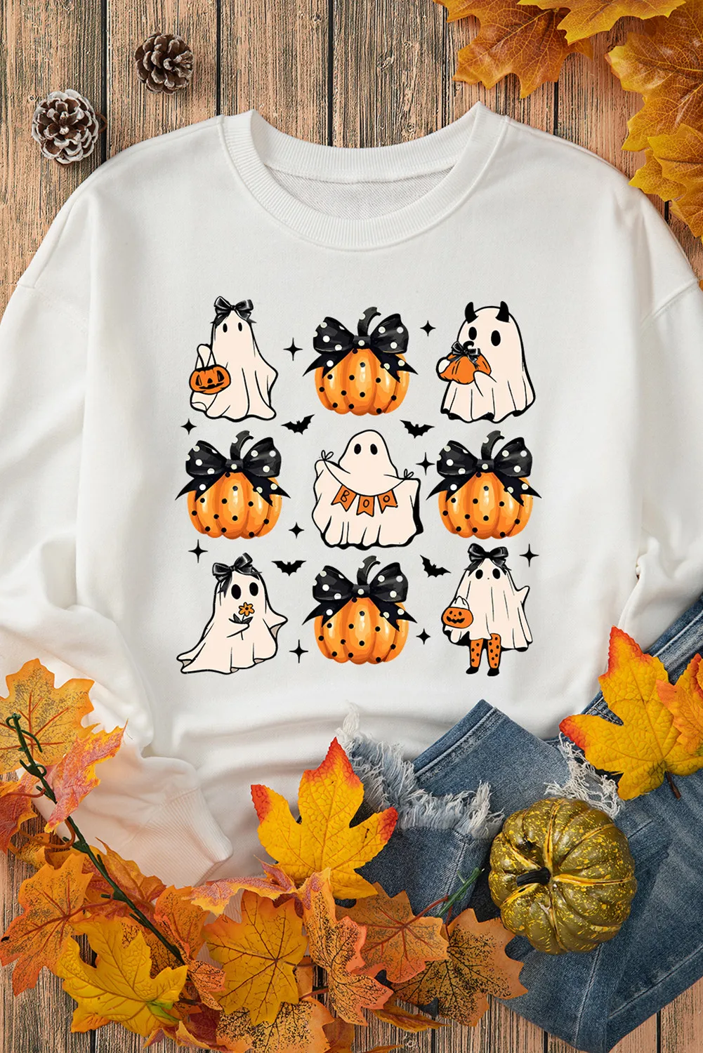 Pumpkin & Ghost Round Neck Long Sleeve Sweatshirt, image 2