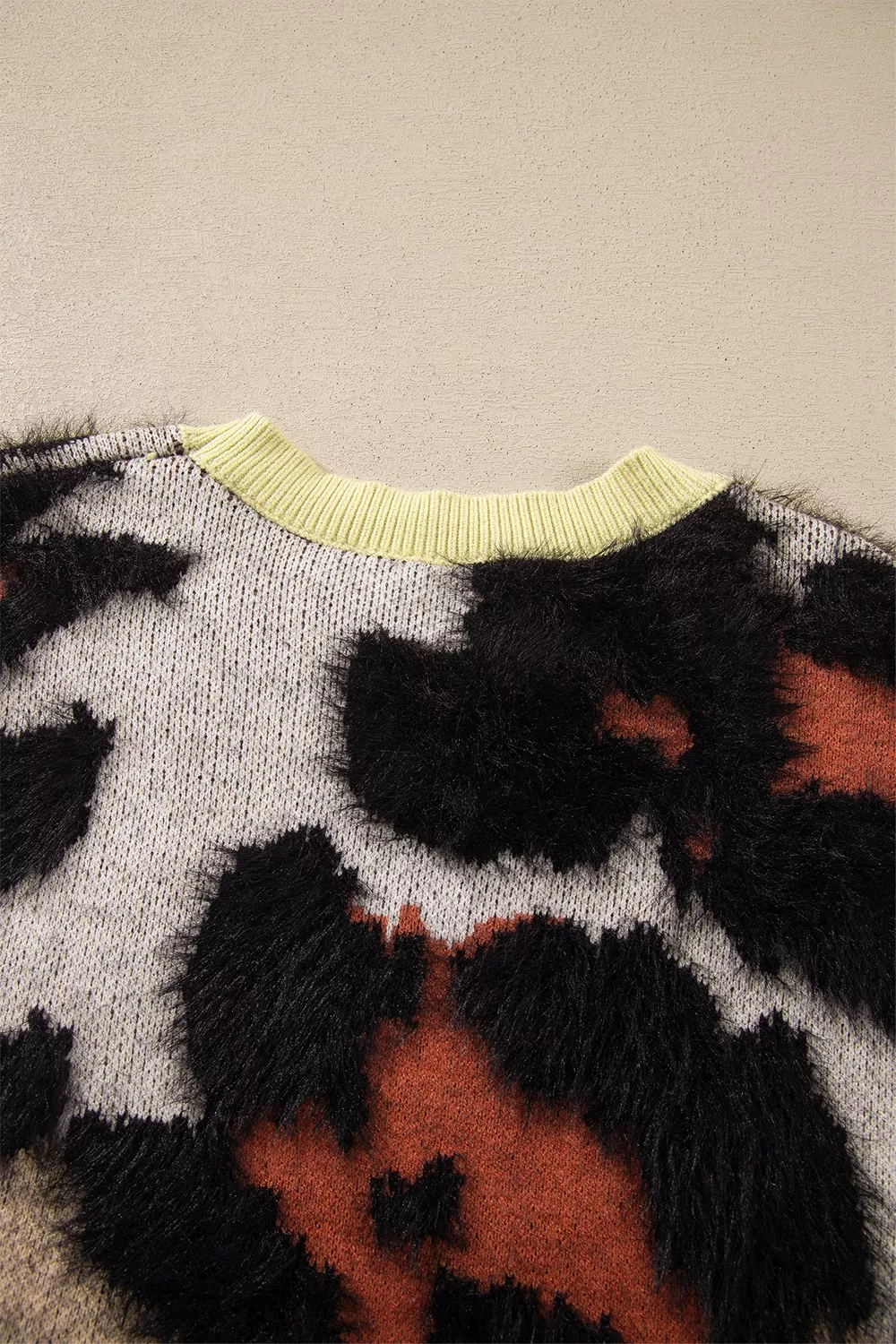 Leopard Print Drop Shoulder Long Sleeve Round Neck Sweater, image 11