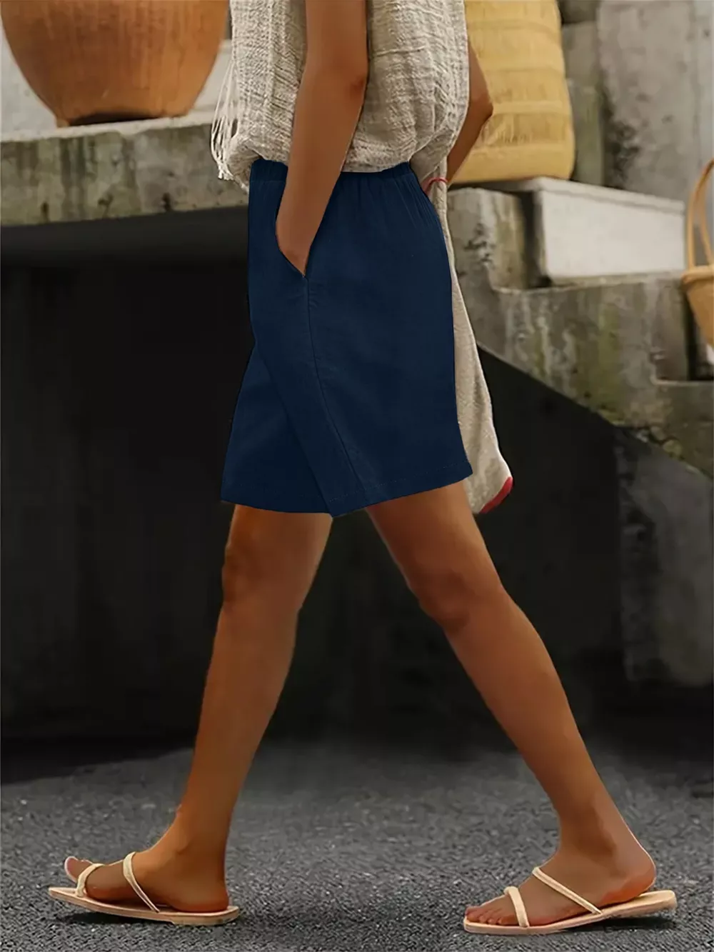 Plus Size Elastic Waist Casual Shorts, image 3