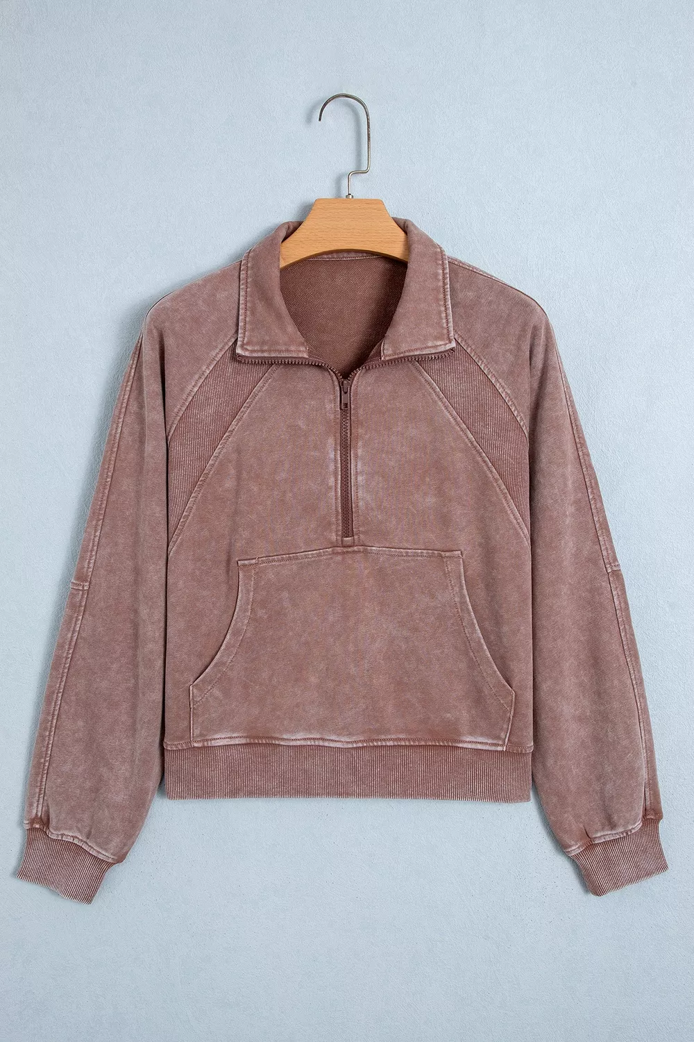 Vintage Half-Zip Long Sleeve Ribbed Cuffs Hem Shift Silhouette Sweatshirt, image 6