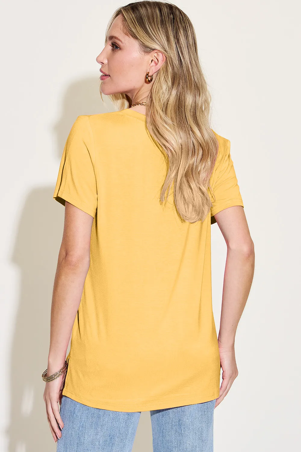 Bamboo Full Size V-Neck High-Low T-Shirt, image 3