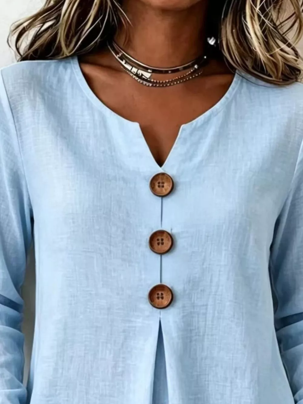 Full Size Decorative Button Long Sleeve Blouse Plus Size, image 2