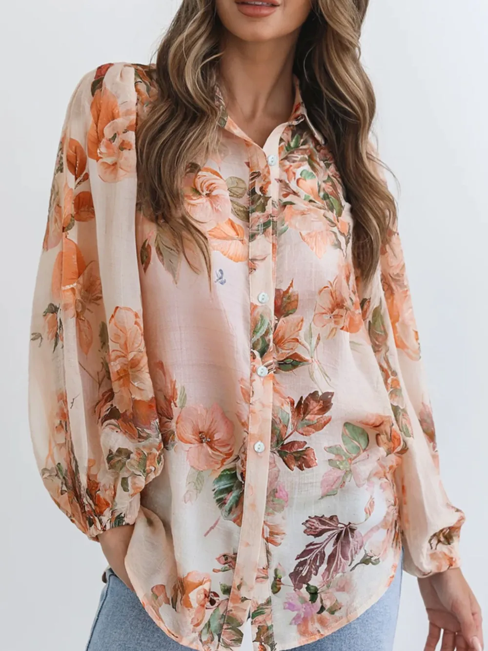 Floral Print Button-Up Shirt, image 3