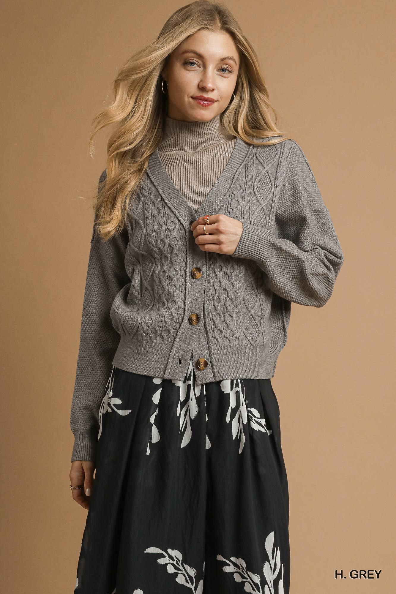 Chunky Cable Knit V-Neck Button-Up Cardigan