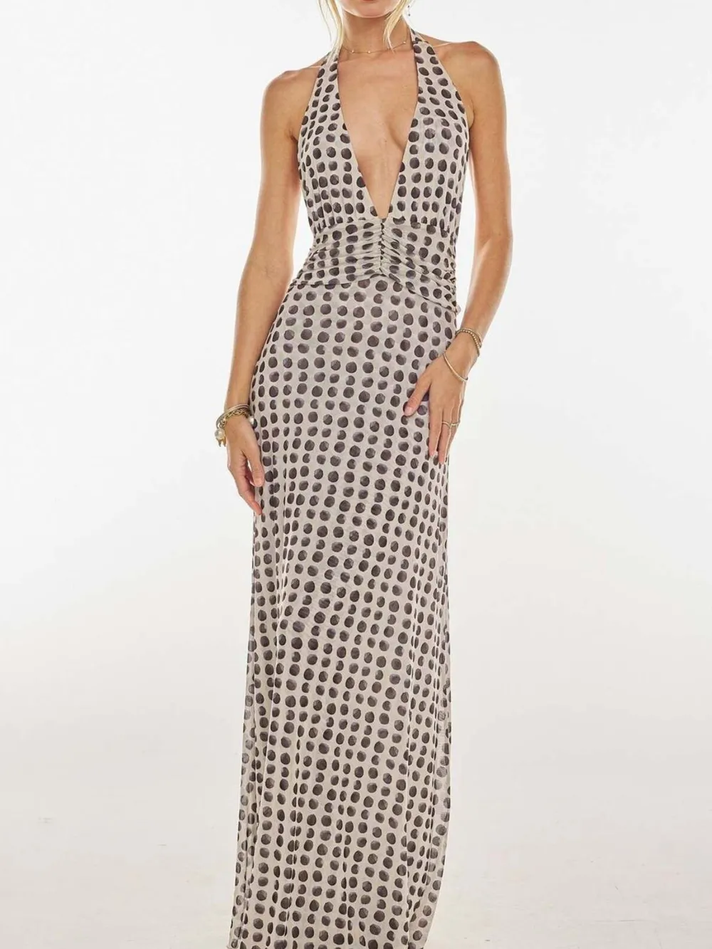 Floral Halter Neck Deep V Maxi Dress, image 4