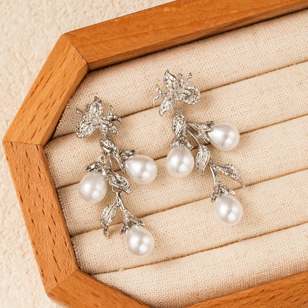 Flower Synthetic Pearl Branch Earrings, image 4