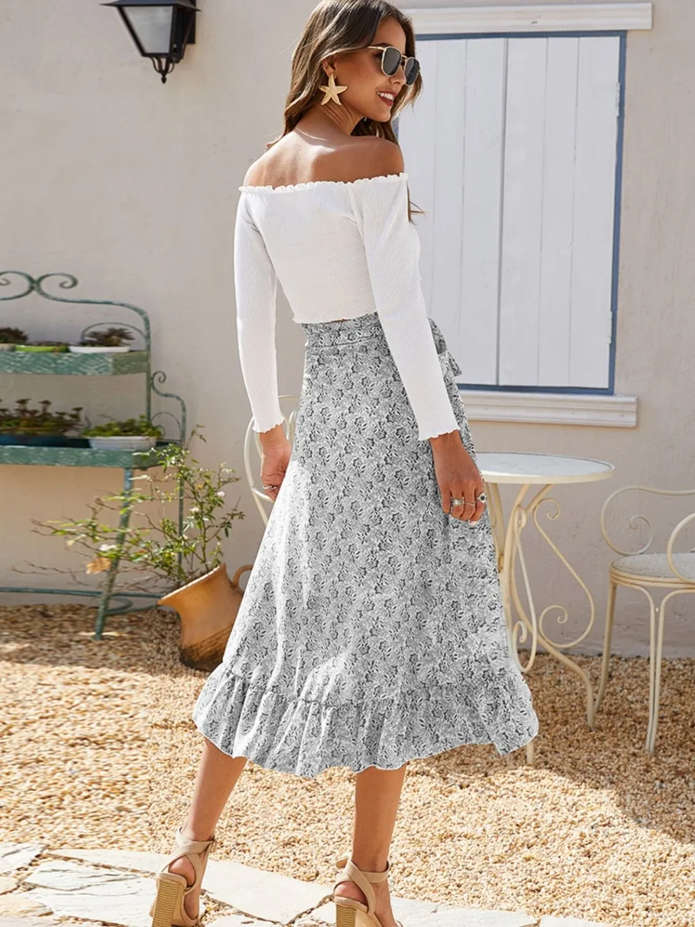 Printed Ruffled Midi Skirt, image 5
