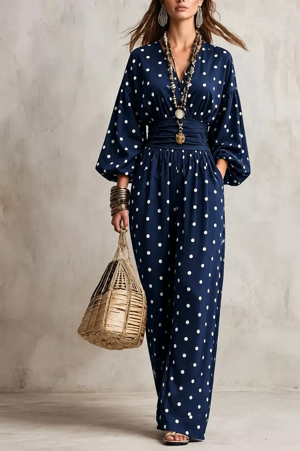 Polka Dot Wide-Leg Jumpsuit, image 9